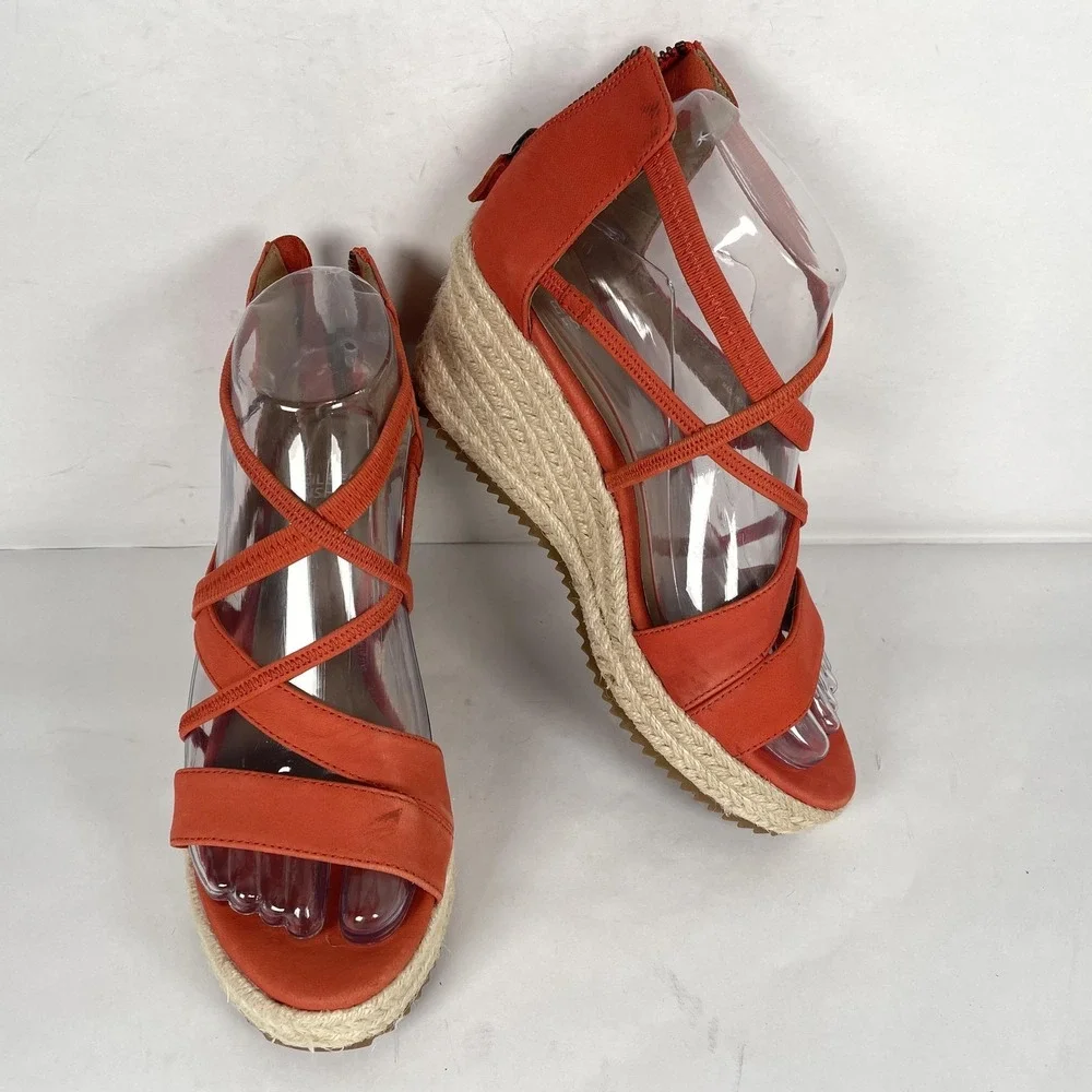 Eileen Fisher Shoes Womens Size 6 Red Nubuck Espadrille Wedge Sandals Strappy